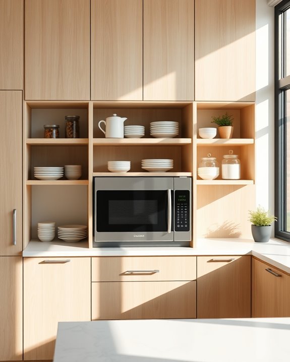 airy modern open shelving