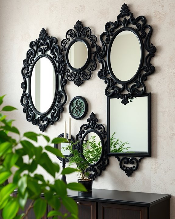 artistic black and green mirrors