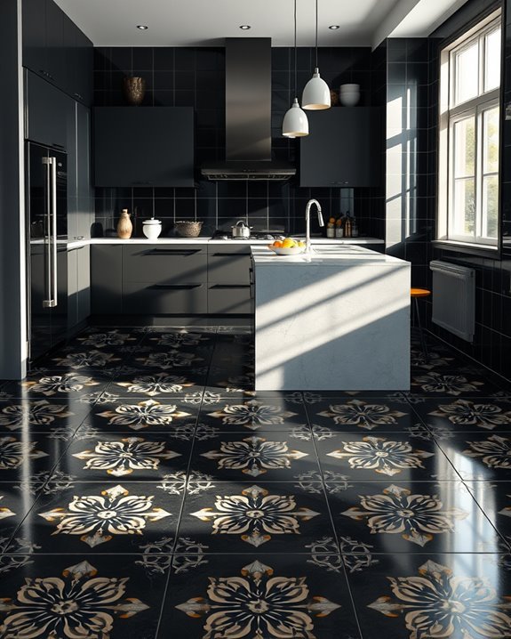 artistic black patterned tiles