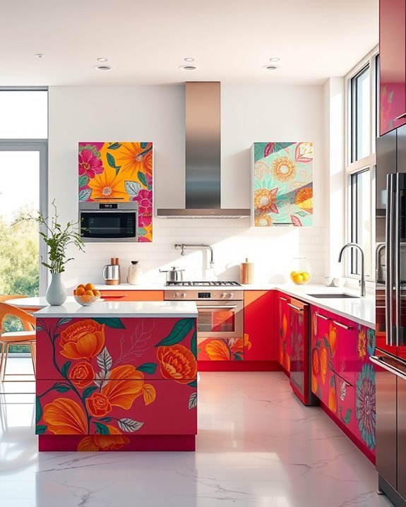 artistic hand painted kitchen cabinets