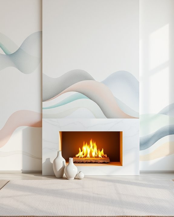 artistic mural fireplace focal point