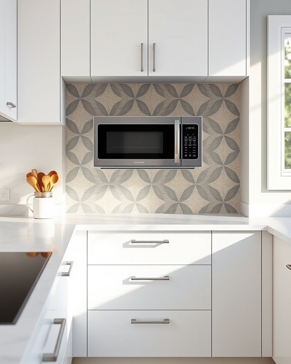 artistic tile microwave cabinet