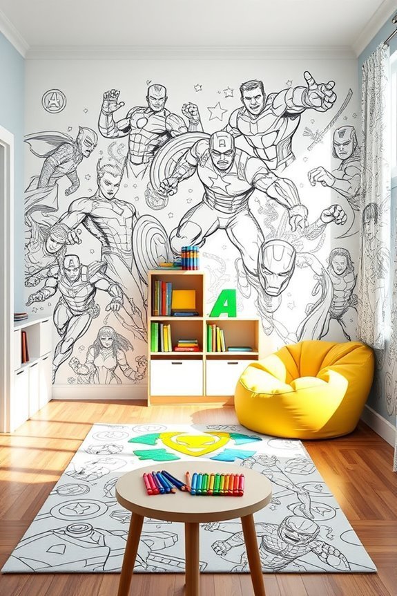 avengers themed coloring wall