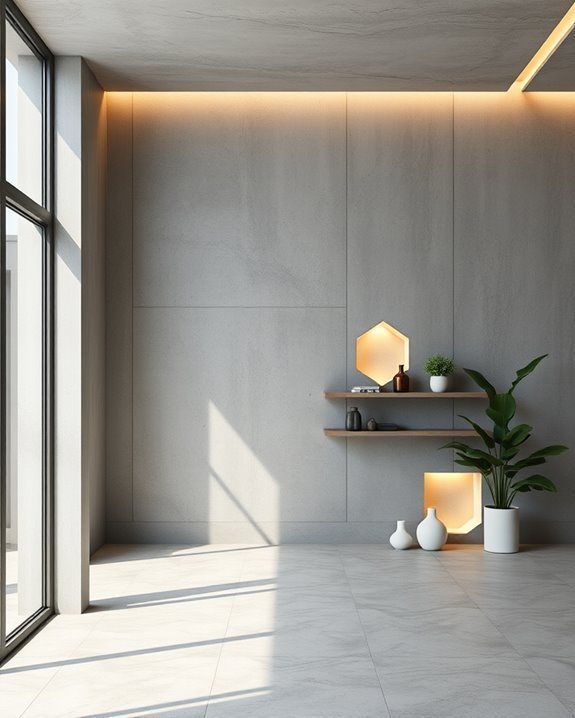 backlit concrete wall features