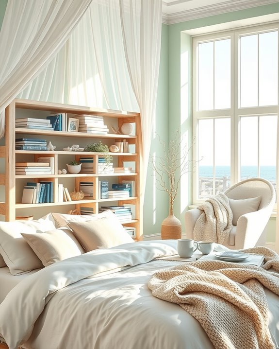 beach themed bookshelf decor