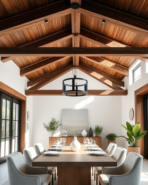 beamed ceilings enhance dining
