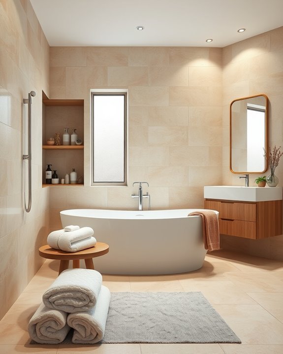 beige tile shower niche design