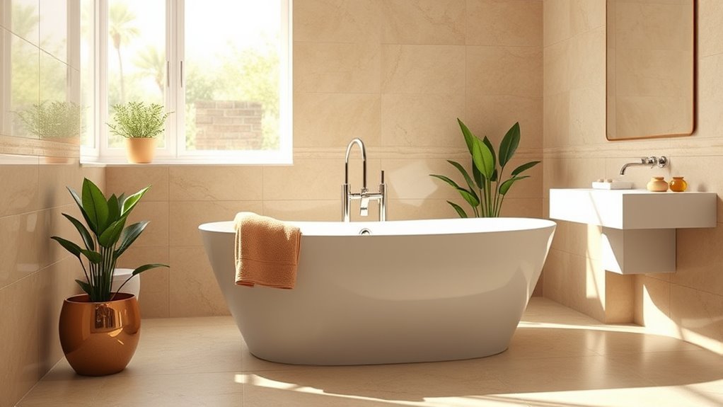 beige tiled bathroom designs