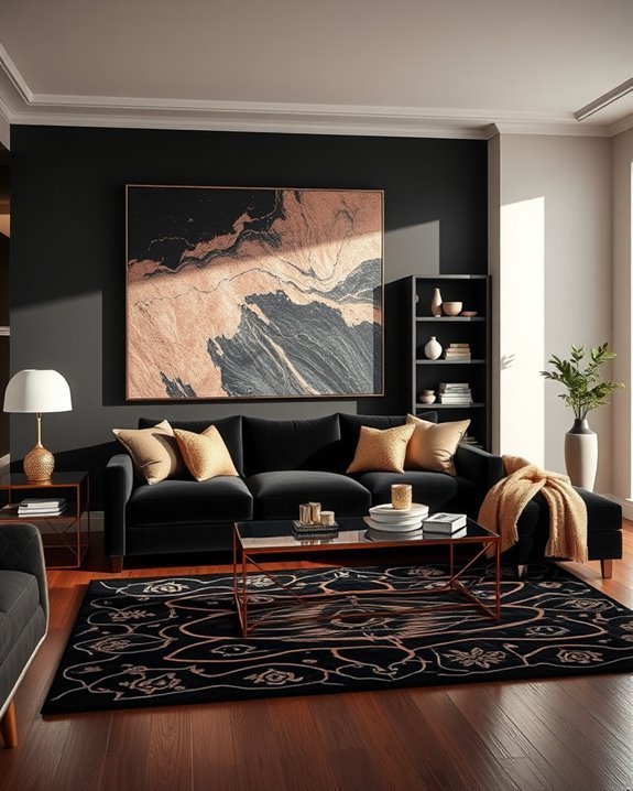 black and rose gold decor