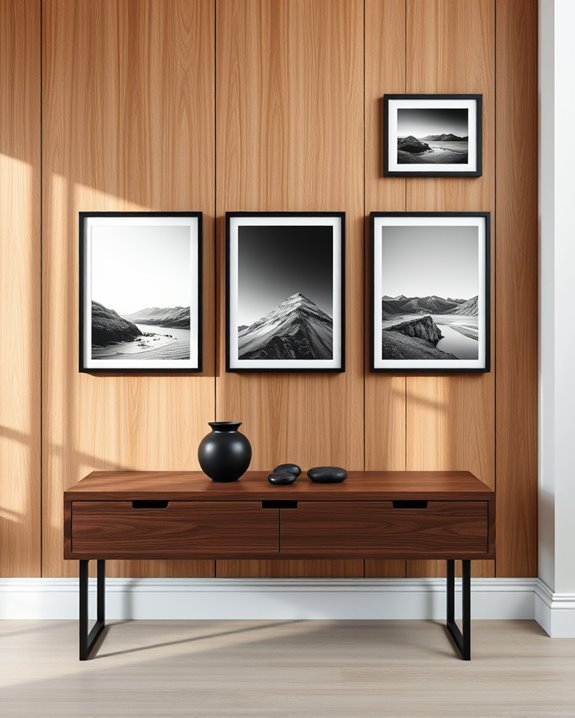 black and wood displays