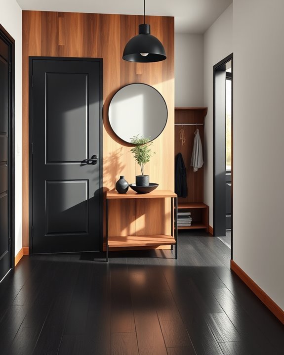 black and wood entryway design