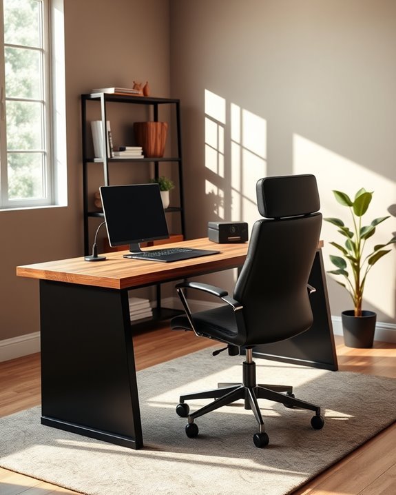 black and wood workspace design
