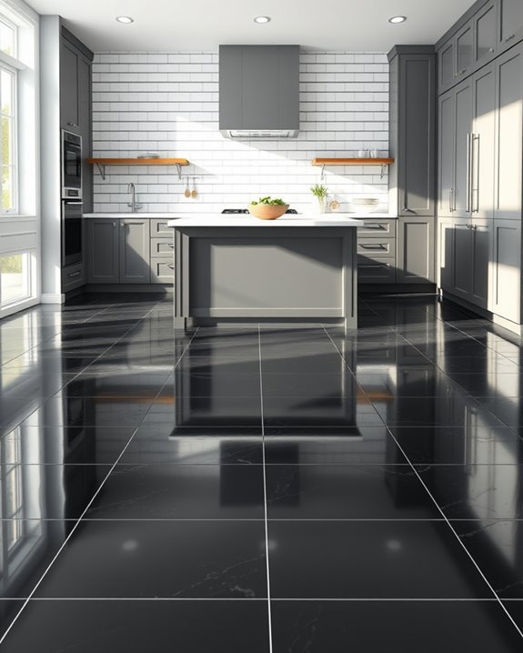black floors subway tiles