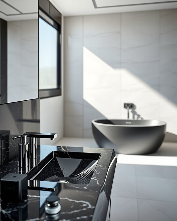 black granite bathroom accents