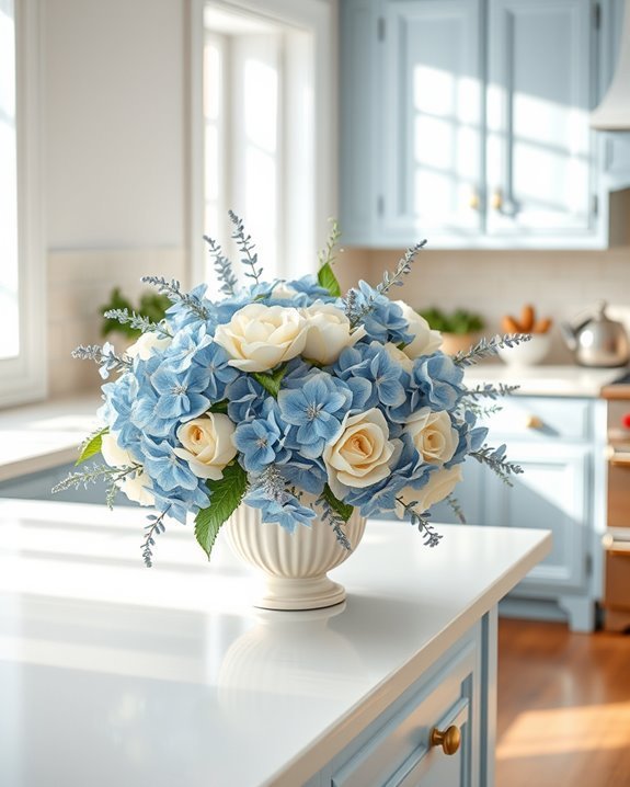 blue and cream florals