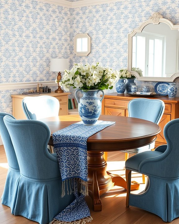 blue and white decor