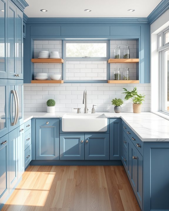 blue cabinets marble elegance