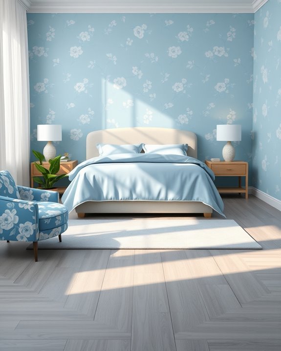 blue floral bedroom decor