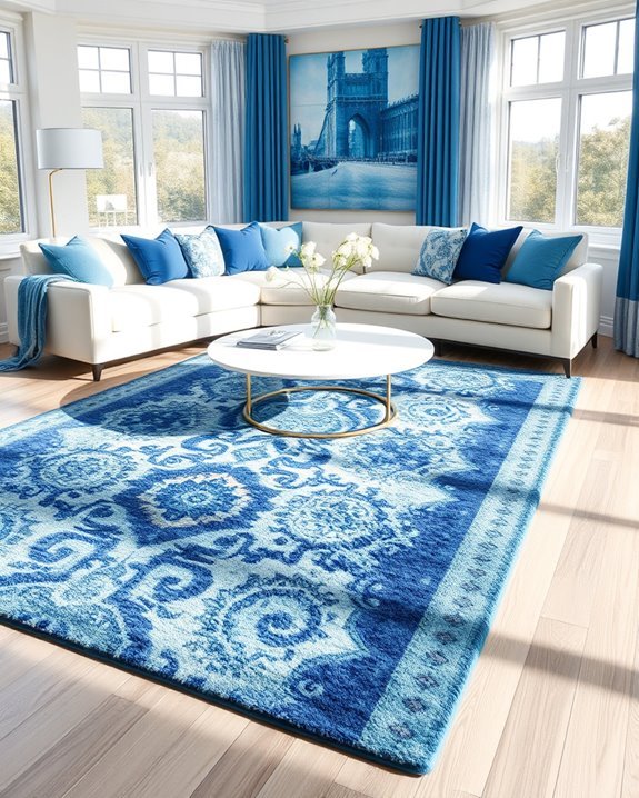 blue patterned area rugs