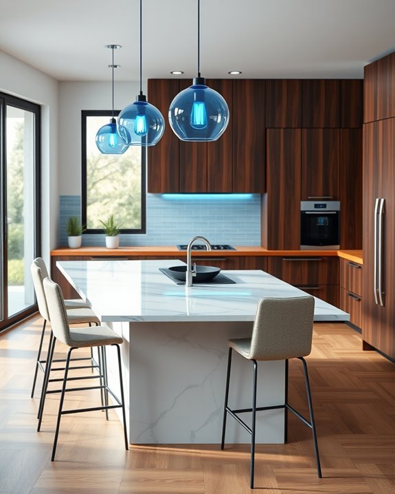 blue pendant and sconces