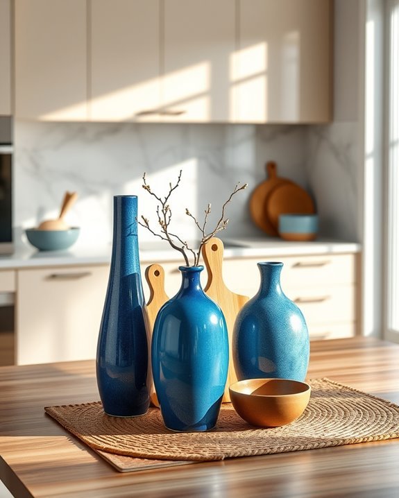 blue vases brown accents