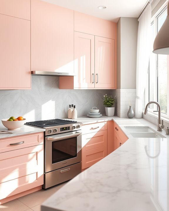 blush pink gray kitchen decor