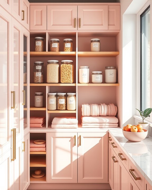 blush pink pantry organization