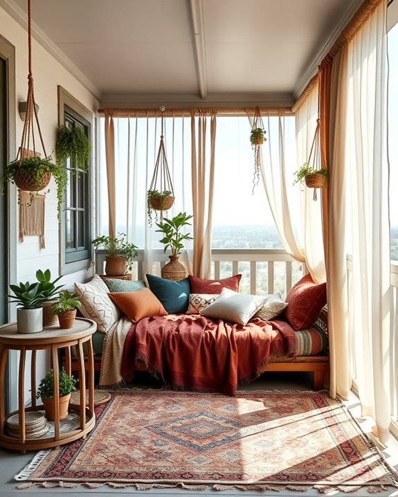 bohemian balcony textile layering