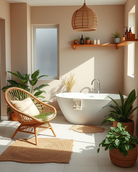 bohemian rattan bathroom decor
