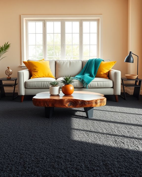 bold accents on dark carpets
