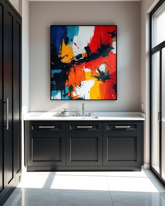 bold artwork black cabinets
