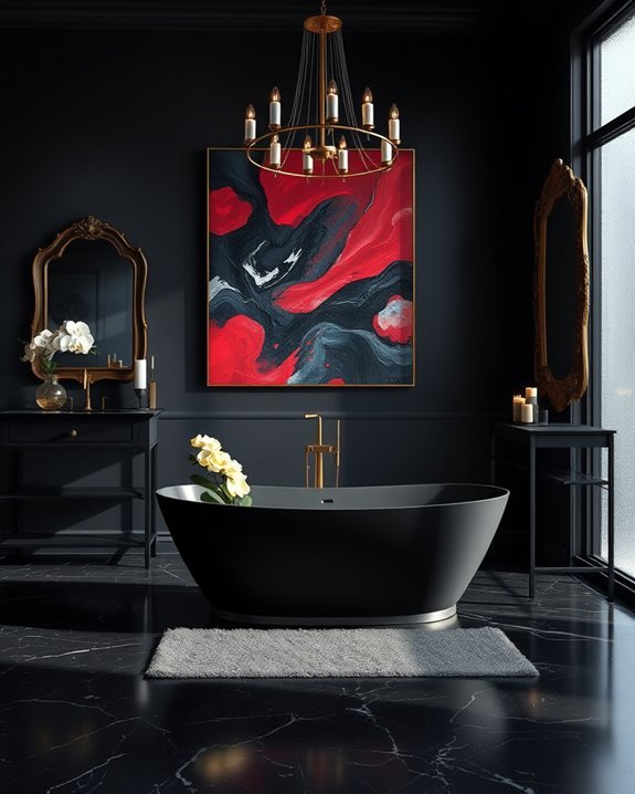 bold artwork enhances bathrooms