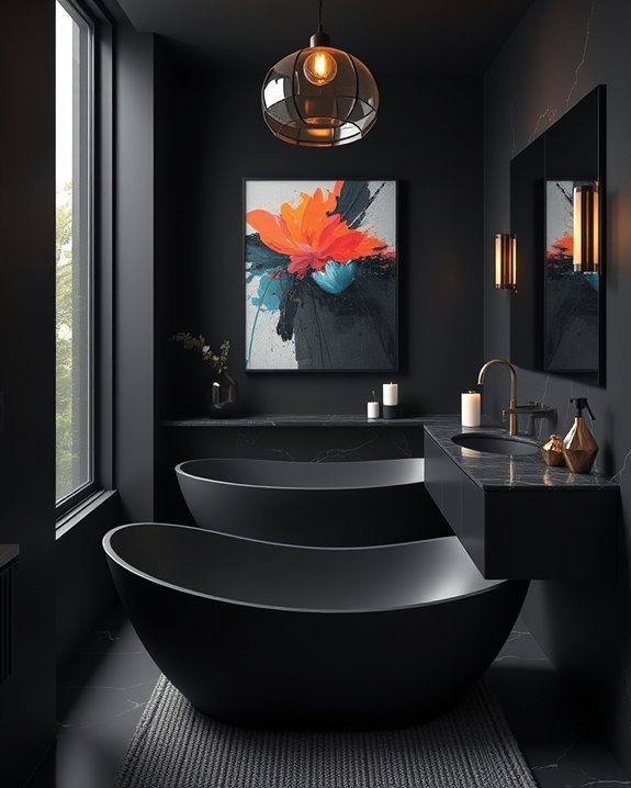 bold artwork enhances bathrooms