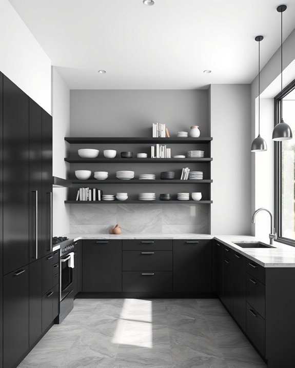 bold black and gray shelving