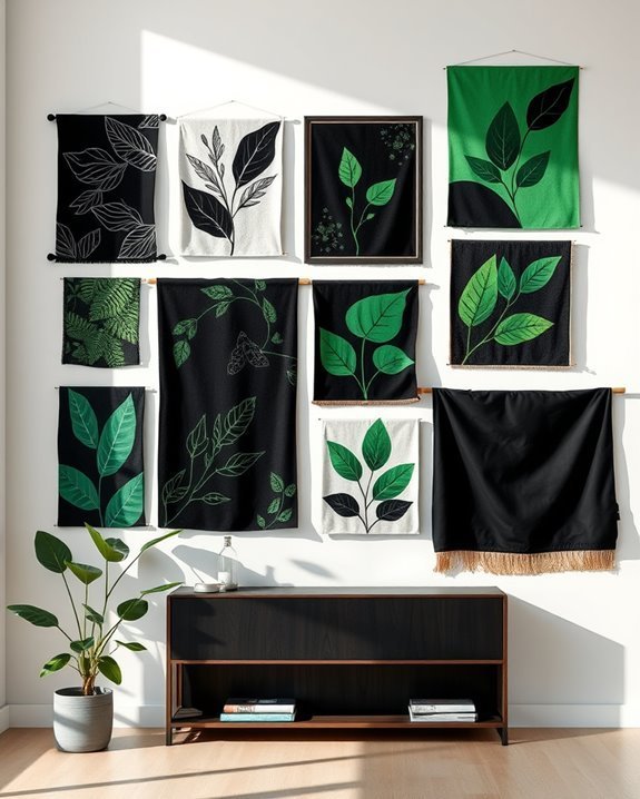 bold black and green tapestries