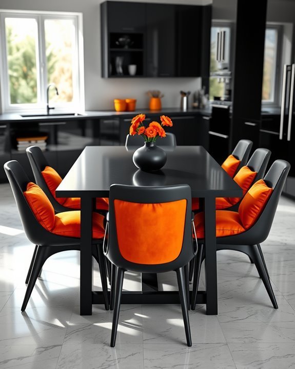 bold black and orange dining