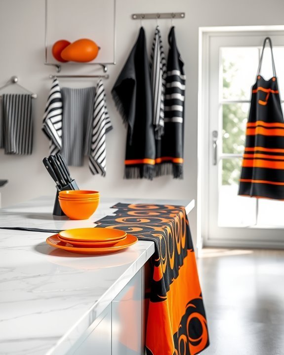 bold black and orange textiles