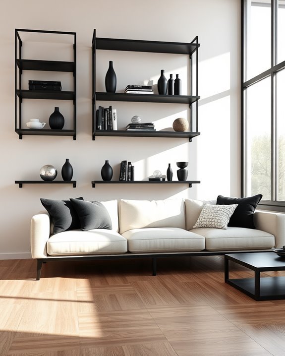 bold black metal shelves