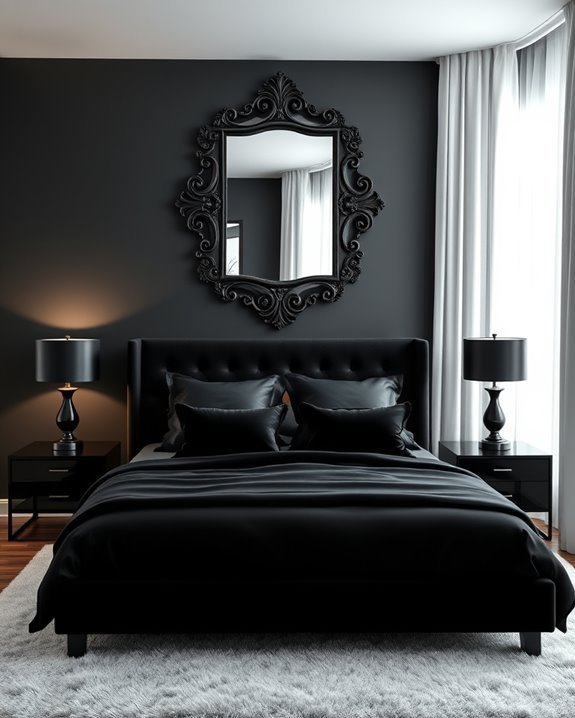 bold black mirrors enhance decor