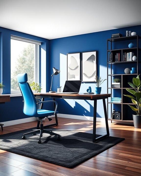 bold blue and black workspace