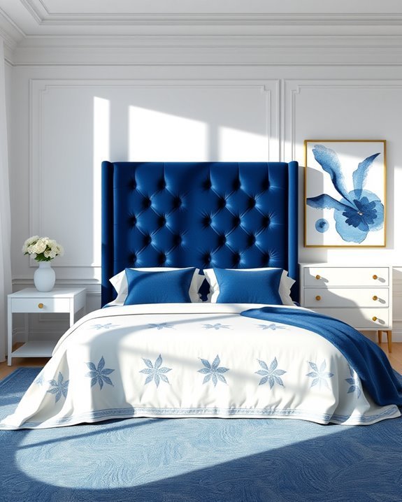 bold blue and white headboards