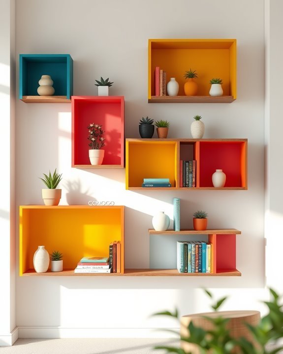 bold colorful eye catching shelves