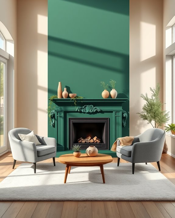 bold dark green fireplace