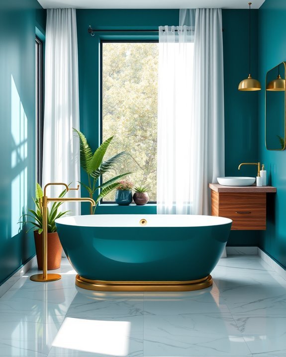 bold deep teal bathroom design