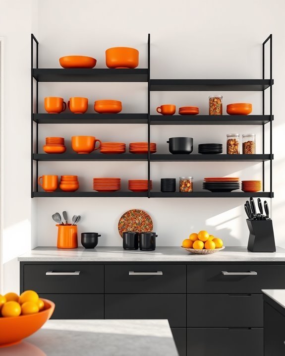 bold functional open shelving