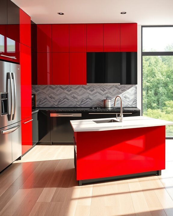 bold glossy kitchen cabinets