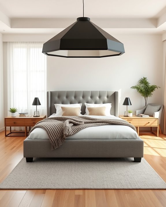 bold lighting above bed