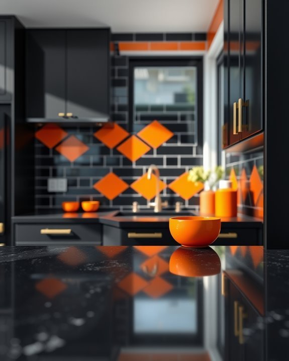 bold orange and black backsplash