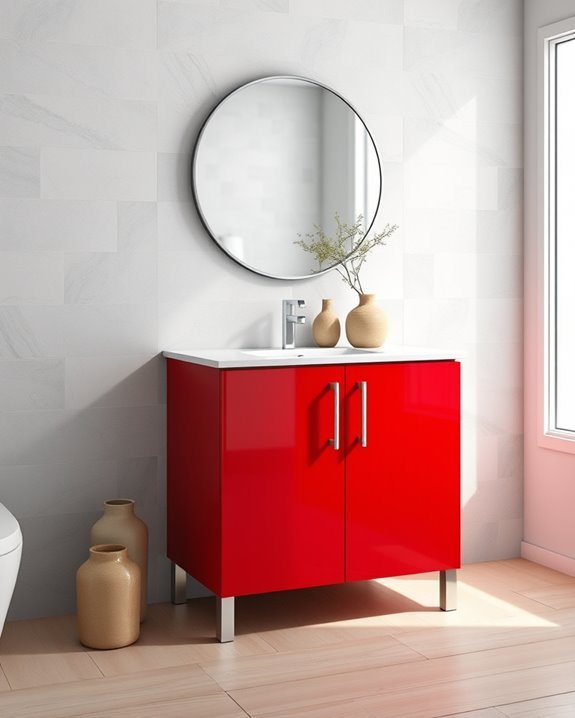 bold red bathroom accents