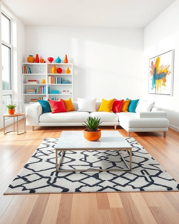 bold white with colorful accents